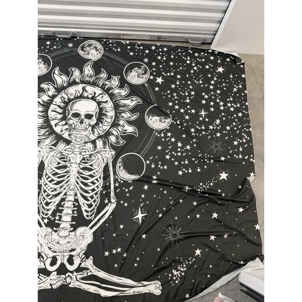 Unbranded black white skull moon stars tapestry 94x73